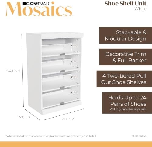 ClosetMaid Mosaics 4 Pull-Out Shoe Storage Unit, Holds Up to 24 Pairs of Shoes - Image 3