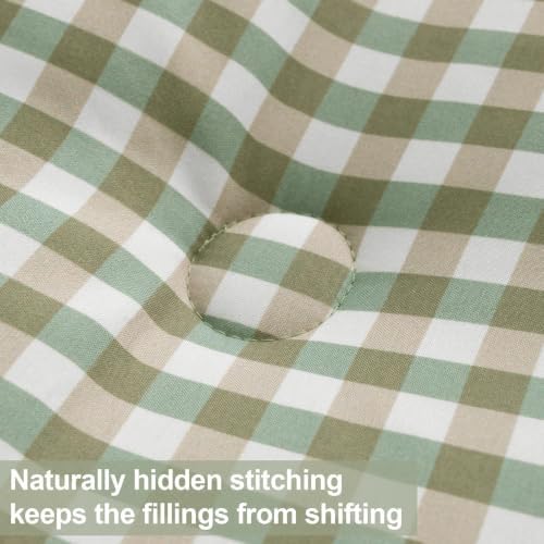 Queen Comforter Set, Fluffy Green Gingham Plaid Bedding, 3 Pieces - Image 3