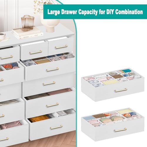VASICAR Chest of Drawers for Bedroom 12 Deep Drawers Tall Fabric Dresser - Image 4