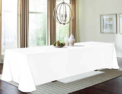 10 Pack Polyester Tablecloths, White 90 x 132 Inch Polyester Table Cloth for 8 Foot Rectangle Tables, Stain and Wrinkle Resistant Washable Fabric Table Cover for Wedding Banquet Restaurant Party