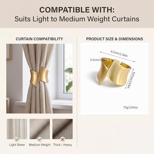 2 Pack Golden Wire Drawing Spring Clip Curtain Tiebacks Holdback Buckles - Image 2