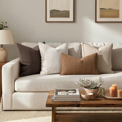 MIULEE Fall Lumbar Striped Throw Pillow Covers 12x20 Sugar Brown 2 Pack - Image 4