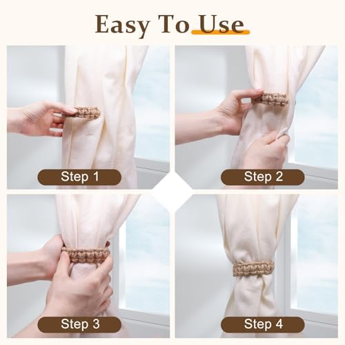 4 Pack Braided Linen Curtain Tiebacks, Boho Elegant Farmhouse Rustic Flexible - Image 3