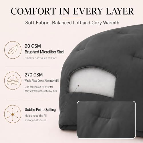 CozyLux Super King Plus Comforter Set, 3 Pieces Dark Grey Quilted Bedding - Image 3