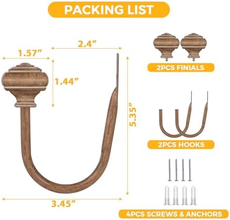 Wood Curtain Holdbacks, Decorative Drapery Tiebacks, 2 Pack/1 Pair - Image 6