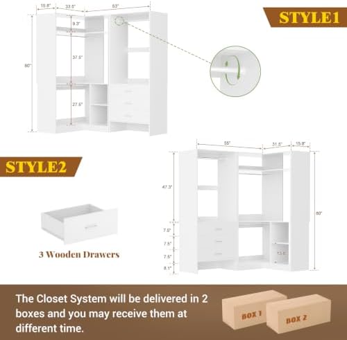 Aheaplus Closet System with 3 Drawers, L-Shaped Closet - Image 7
