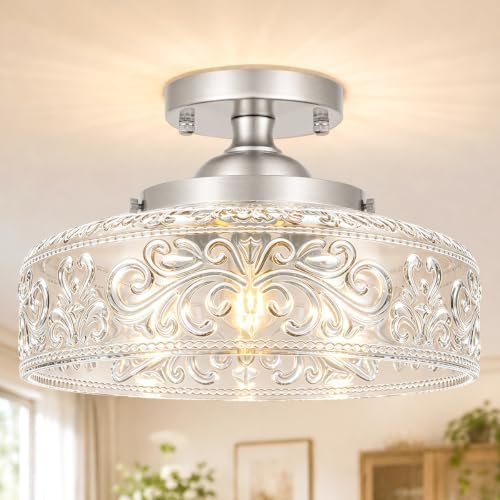 Brushed Nickel Semi Flush Mount Ceiling Light, 3-Light Close to Ceiling Light by Daunton