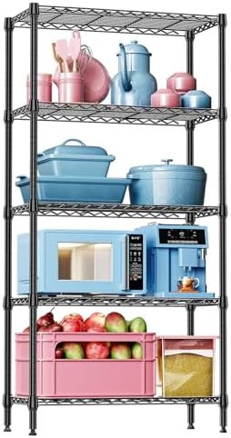 IZEUK 5 Tier Black Metal Storage Shelves, Heavy Duty Wire Shelving Rack by IZEUK