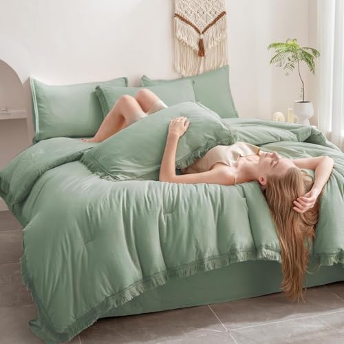 Andency Oversized Queen Comforter Set, 7 Pieces Sage Green Bedding - Image 7