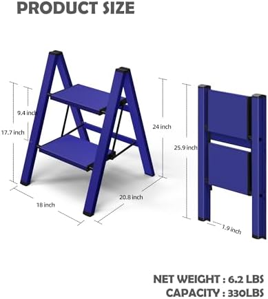 Taranta 2 Step Stool Foldable, Aluminum Step Ladder-Blue - Image 6