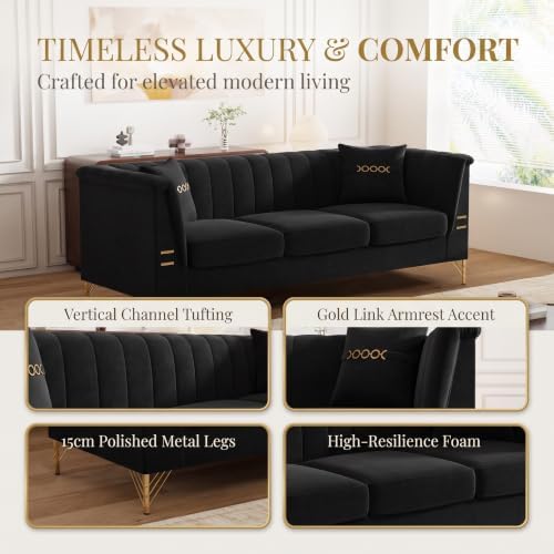 83" Oversized 3 Seater Sofa, Velvet Couch - Image 4