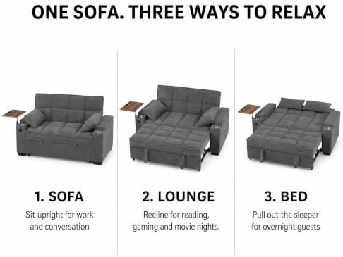 65" Sleeper Sofa Bed, 3-in-1 Convertible Pull-Out Loveseat - Image 4