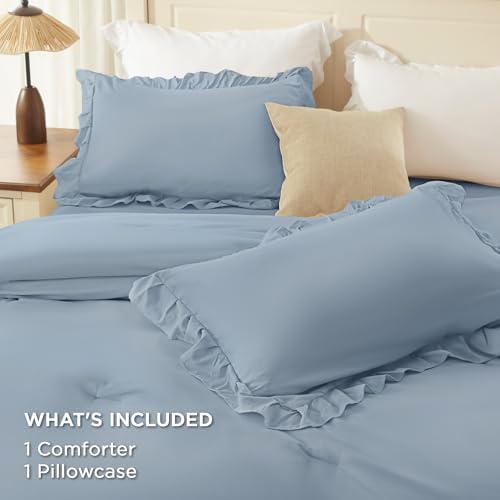 Andency Grayish Blue Twin Size Ruffle Comforter Set, 2 Pieces - Image 7
