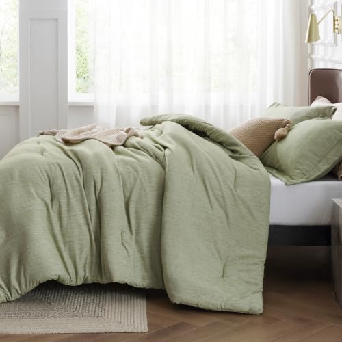 Bedsure Queen Comforter Set Tea Green, Cationic Dyed Bedding Set 3 Pcs - Image 4