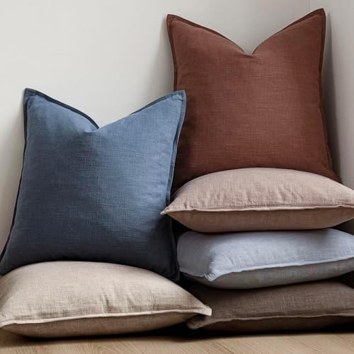 Foindtower Linen Solid Decorative Throw Pillow Covers 26x26 Inch Dark Blue - Image 6
