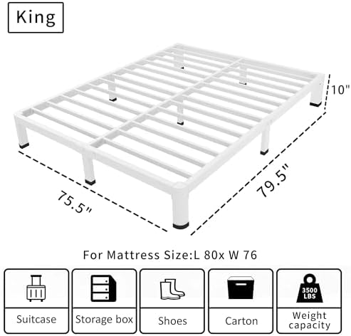 10 Inch White King Bed Frame Low Profile - Image 2
