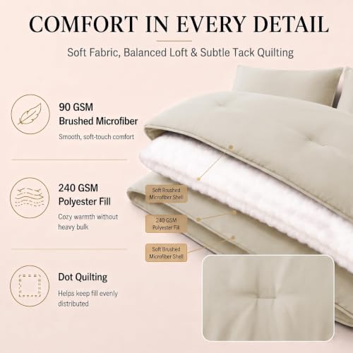 CozyLux California King Comforter Set Beige, 7 Pieces Bed in a Bag - Image 3