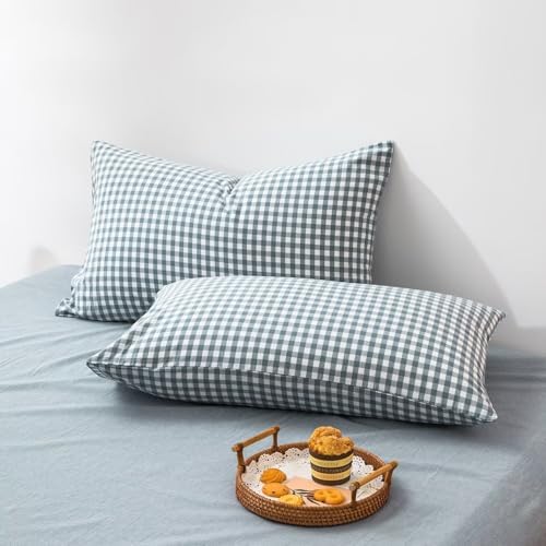 mixinni Blue Gingham Comforter Set Full, Plaid Comforter Set 3 Pieces 1 Blue - Image 7