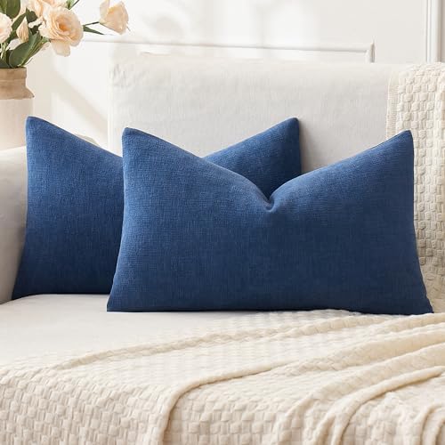 MIULEE Navy Blue Chenille Couch Lumbar Throw Pillow Covers by MIULEE