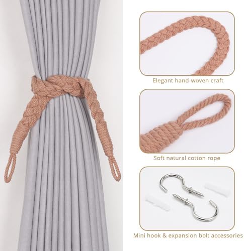 NICEEC 4 Pack Natural Cotton Rope Curtain Tiebacks Elegant Boho Style - Image 2
