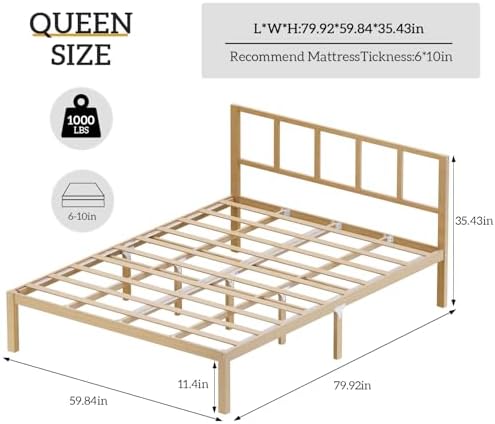Bamboo Bed Frame with Headframe 12-Inch Solid Platform Bed with Wooden Slats - Image 2