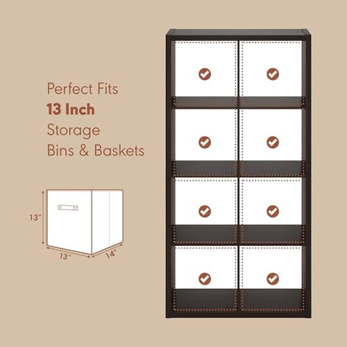 Furinno Cubicle Record Player Stand, 8-Cube Record Storage, Dark Oak - Image 6