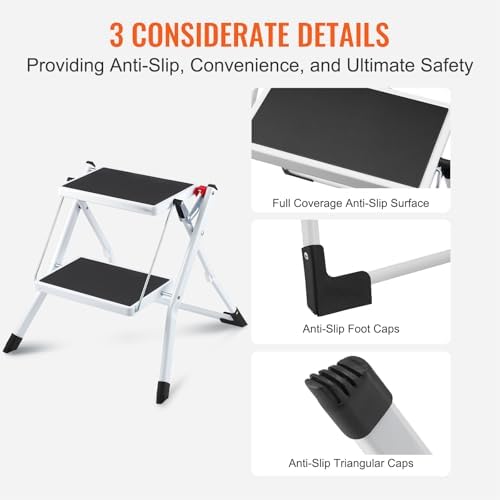 VEVOR Step Ladder 2-Step 330lbs Capacity, Ergonomic Folding Steel Step Stool - Image 5