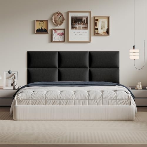 Premium Black Linen-Upholstered Headboard 24x12 Inch 12-Panel Set by MAQQL