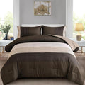 WONGS BEDDING Brown Comforter Set Full, Reversible Brown Stripe Patchwork Down by WONGSBEDDING