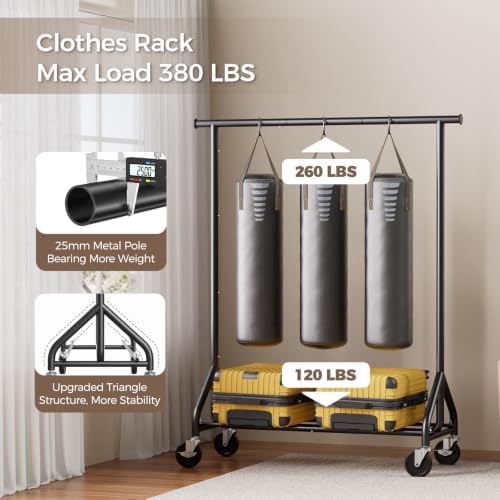 HYSEYY Clothes Rack, Rolling Heavy Duty Clothing Rack Load 380 LBS - Image 4