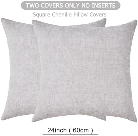 GAWAMAY Light Gray Chenille Throw Pillow Covers 24x24 Set of 2 - Image 2