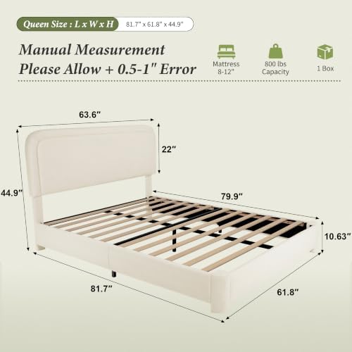 WEUP Queen Size Platform Bed Frame, Boucle Upholstered Bed - Image 2