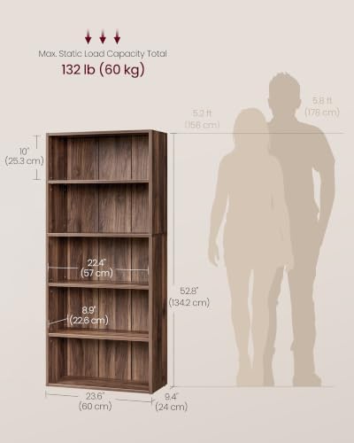 VASAGLE 5-Tier Bookshelf, Storage Organizer, 23.6 x 9.4 x 52.8 Inches - Image 2