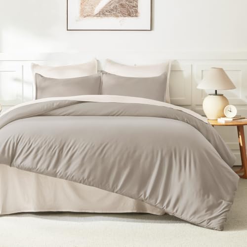 Litanika Oversized Queen Comforter Set, 3 Pieces Dark Oatmeal Solid Bedding - Image 6