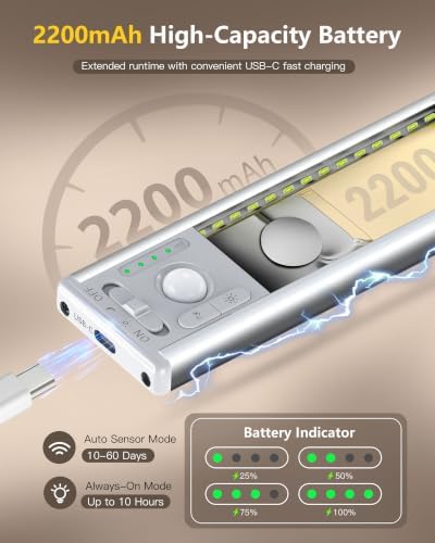 10.5 Inch 2 Pack Under Cabinet Lighting, 3 Color Temps Rechargeable Motion - Image 5
