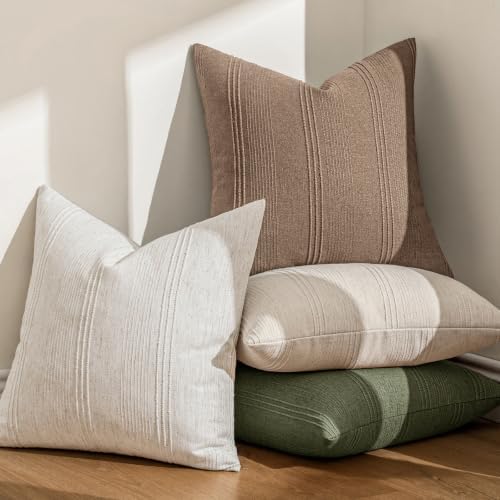 MIULEE Decorative Striped Throw Pillow Covers 20x20 Inch Coco Brown 2 Pack - Image 5