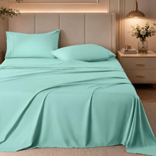 ROSE&RISY Light Green Queen Sheet Set, 4 Pieces Soft Bedding Sheet Set by ROSERISY
