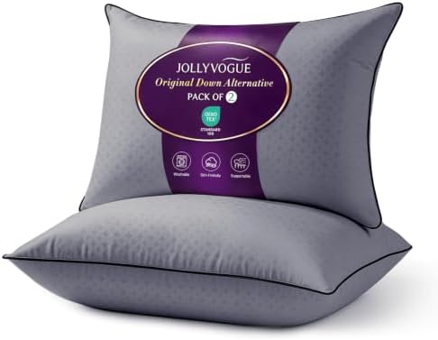 JOLLYVOGUE Grey Pillows Standard/Full Size Set of 2, Washable Supportive Firm by JOLLYVOGUE