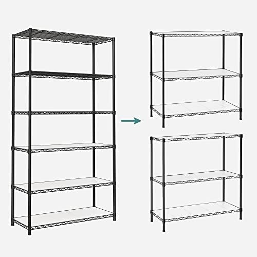 SONGMICS 6-Tier Storage Shelves, Adjustable Wire Shelving Unit, 8 Hooks - Image 5