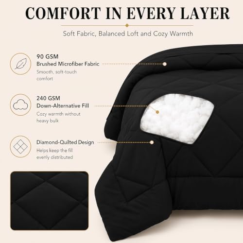 CozyLux King Comforter Set 102"x90" Black - Image 3