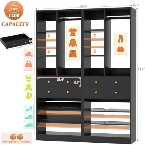 Besiost Closet System, 55.5"/4.6 FT Closet Organizer System - Image 3