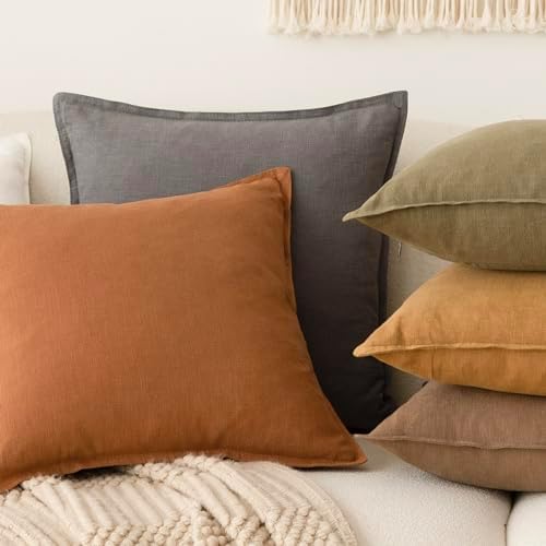 Foindtower Linen Solid Decorative Throw Pillow Covers 22x22 Inch Grey - Image 6