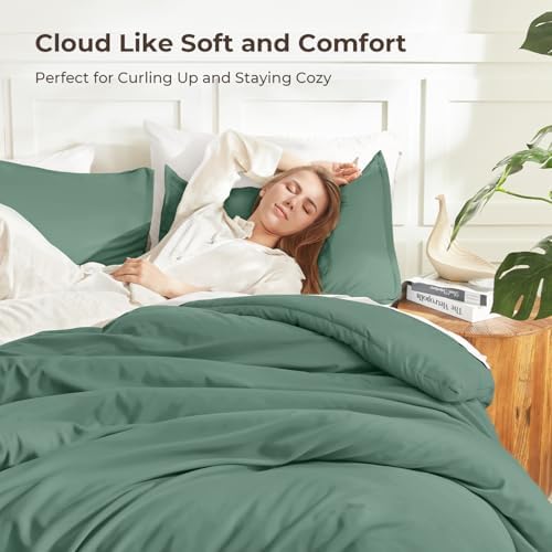 Litanika Haze Green King Comforter Set, 3 Pieces Lightweight Solid Bed Set - Image 2