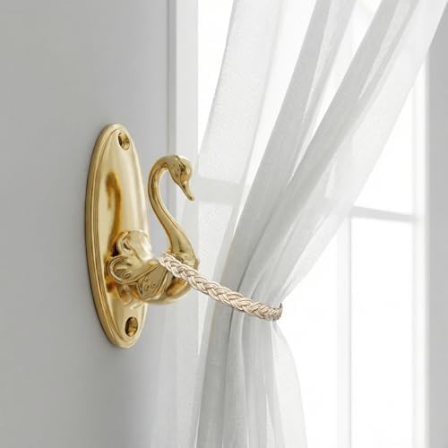 2Pcs Vintage Curtain Tiebacks Swan Style Brass Holdbacks Gold Drapery Hooks - Image 4
