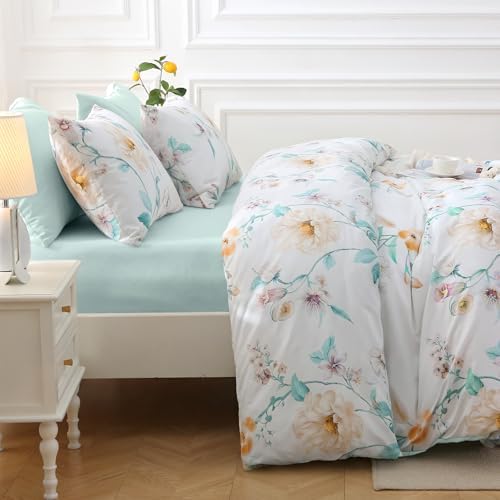 MUXHOMO King Comforter Set, 7-Piece Floral Bed in a Bag, Colorful Green - Image 4