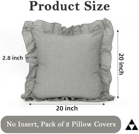 JoraLion Ruffled Throw Pillow Cover 20x20 Solid Light Gray - Image 4
