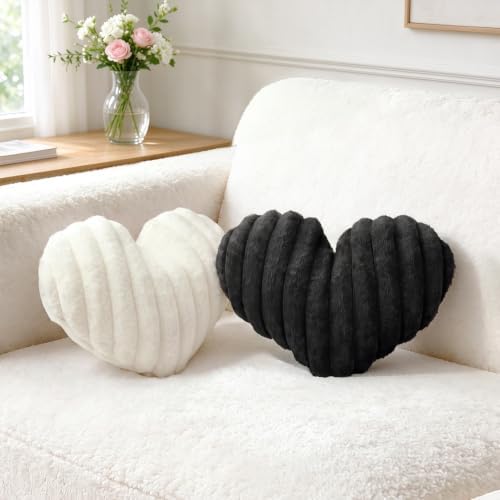 2PCS Heart Pillows, 12.9"x9" White Black Decorative Throw Pillows by Unknown