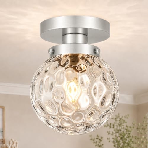 Small Semi Flush Mount Ceiling Light Fixtures, Vintage Globe Hammered Glass by Daunton