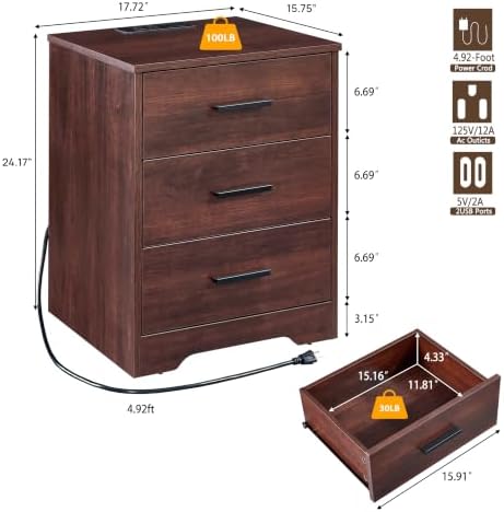 Cherry Wood Dresser for Bedroom, 3 Drawer Dresser - Image 2