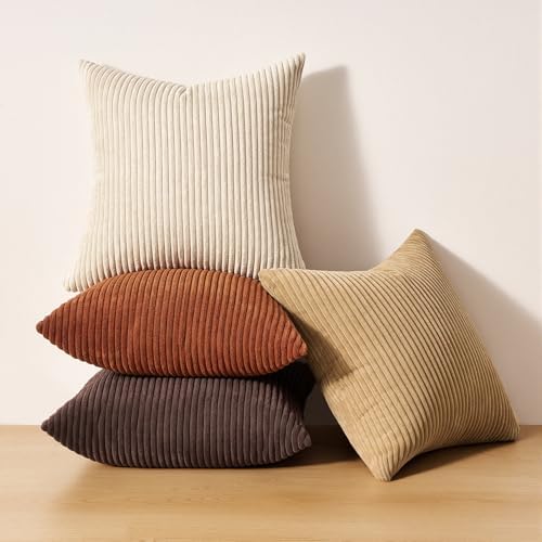 Topfinel Boho Throw Pillow Covers 18x18 Inch Set of 4 Soft Farmhouse Corduroy - Image 7